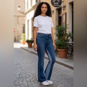 Versona Stretchy, high waist Blue Boot Flare Leg